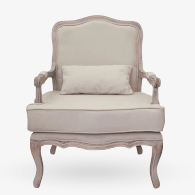 Fauteuil Louis XV en lin beige de style français - Vintahome