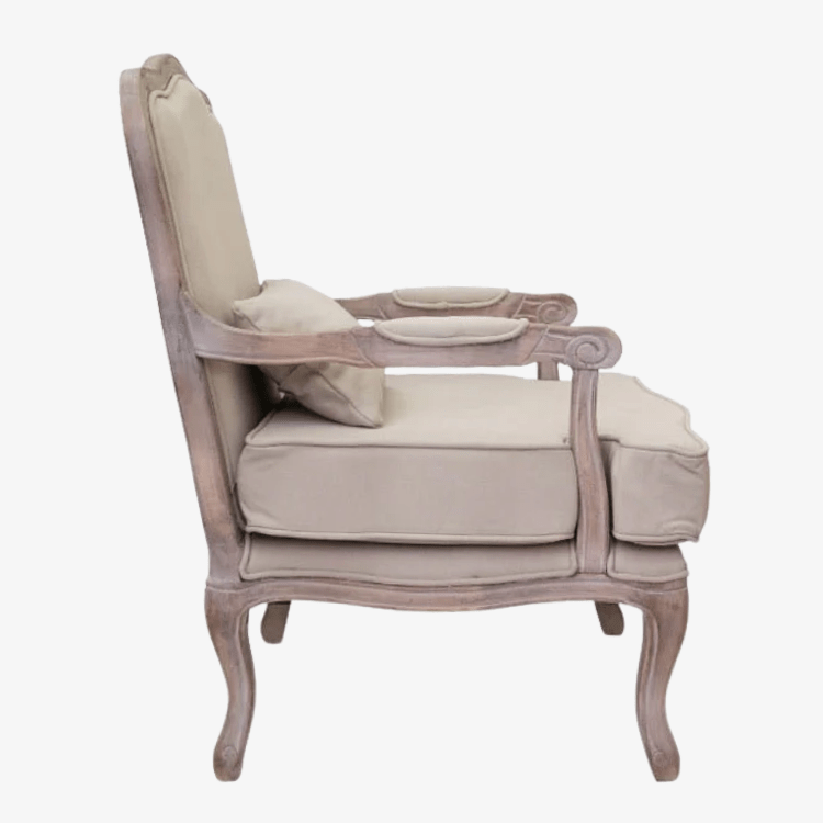 Sillón estilo francés Luis XV lino beige - Vintahome