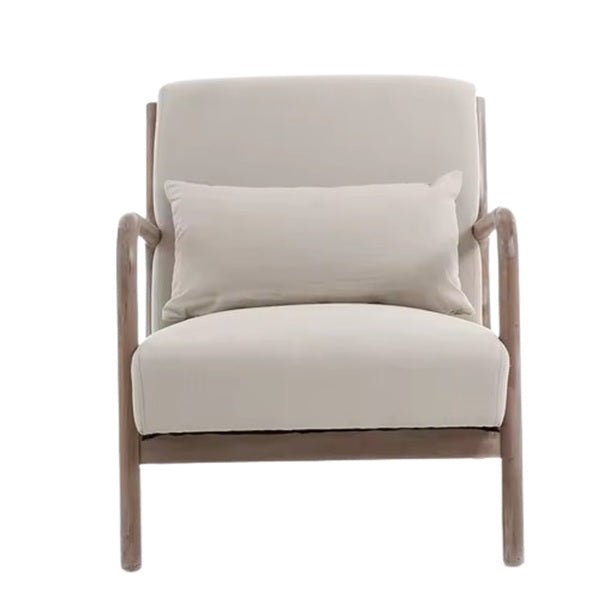 Sillón nórdico madera tapizado lino beige - Vintahome