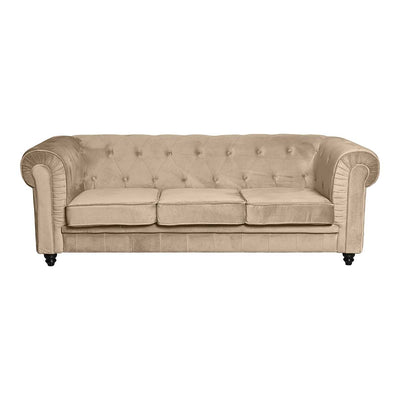 Beigefarbenes Chesterfield-Samt-3-Sitzer-Sofa – Vintahome