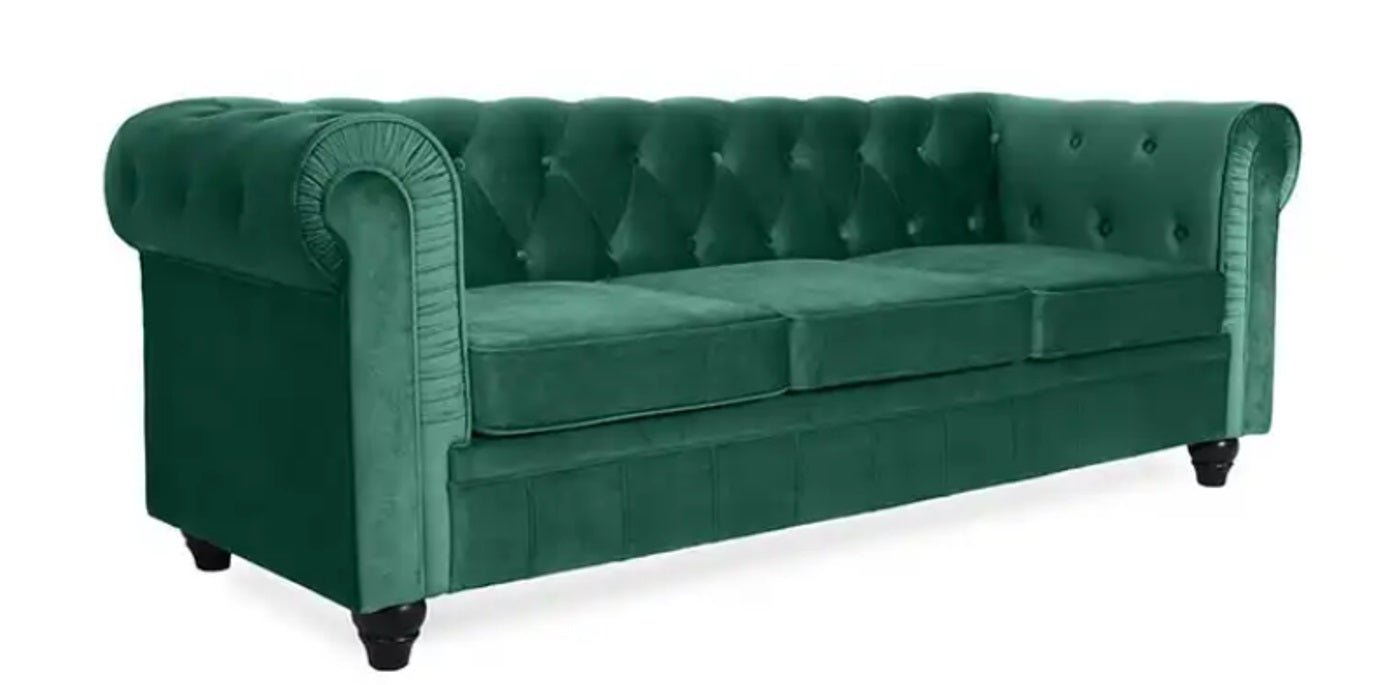 Sofá 3 plazas Chesterfield terciopelo verde - Vintahome