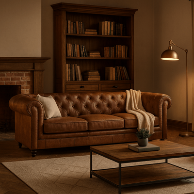 Vintage bruine 3-zits Chesterfield bank - Vintahome