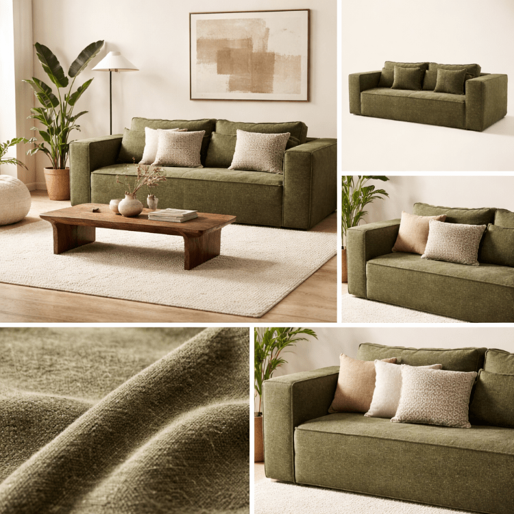 Sofá Manila de chenilla verde - Vintahome