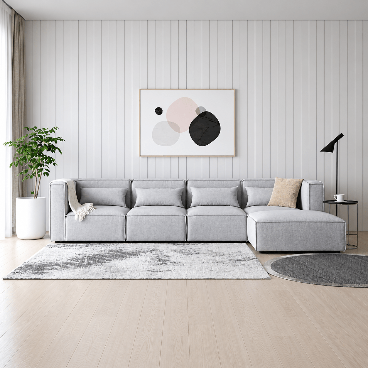 Sofá modular 4 plazas con 2 esquineros y 1 Puff Capri gris - Vintahome