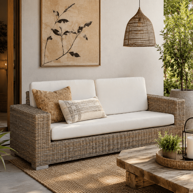 Sofá ratán natural 3 plazas Santorini - Vintahome