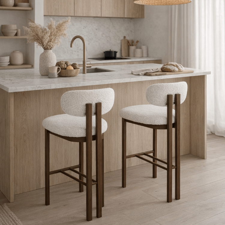 Taburete de bar acero nogal tapizado bouclé Liberty 75 - Vintahome