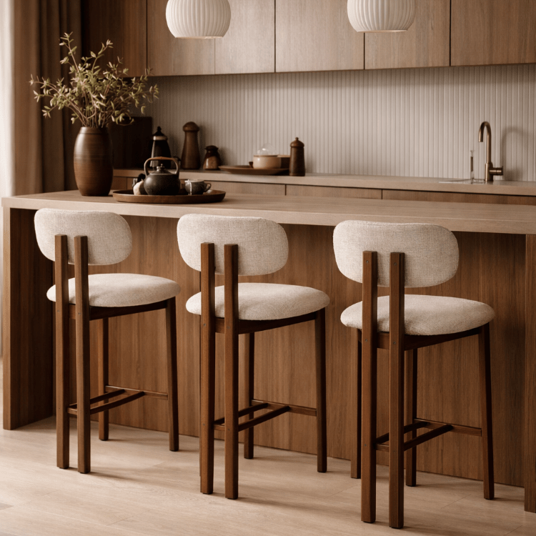 Taburete de bar acero nogal tapizado tejido Liberty 65 - Vintahome