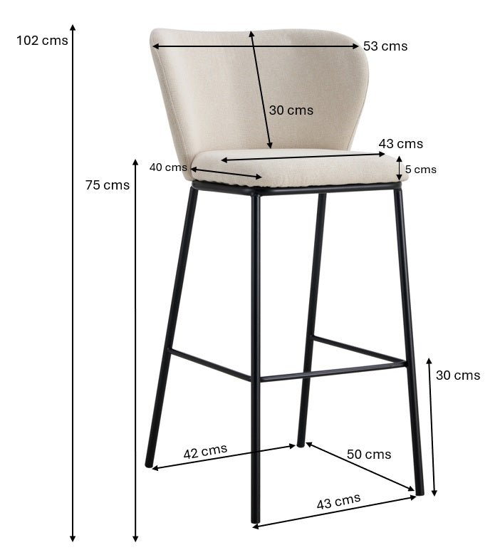 Taburete de bar Cecilia 75cm tejido beige antimanchas - Vintahome