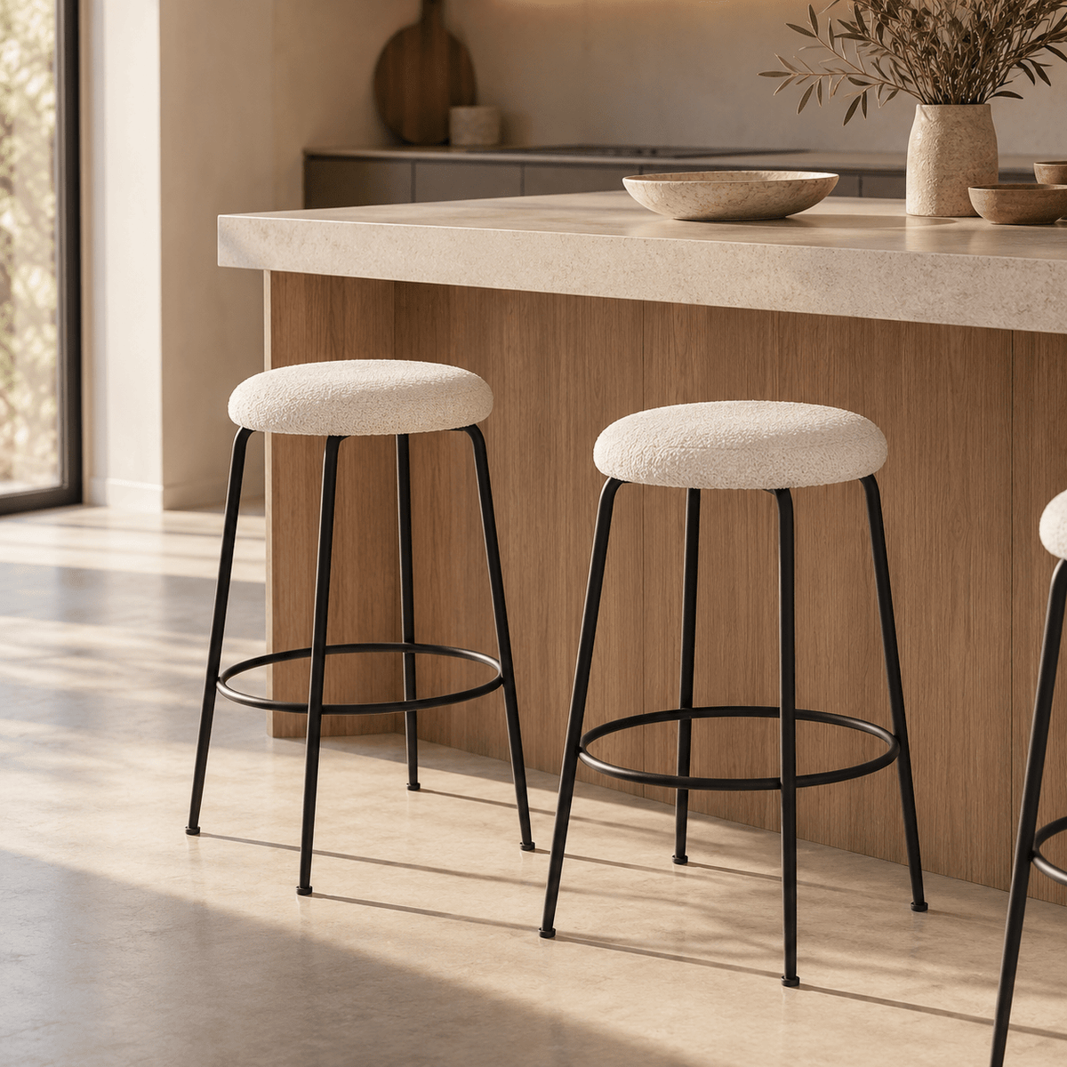 Taburete de bar Eloisse H75 bouclé blanco marfil - Vintahome