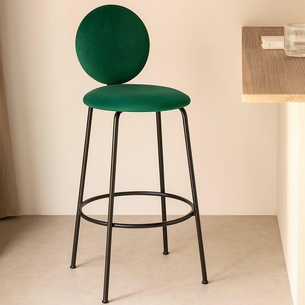 Taburete de bar Eloisse negro con respaldo H65 terciopelo verde - Vintahome