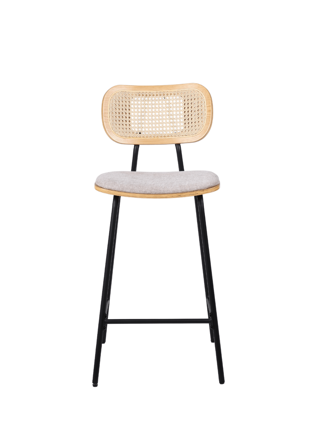 Taburete de bar H65 madera natural, ratán y tela beige Alan - Vintahome