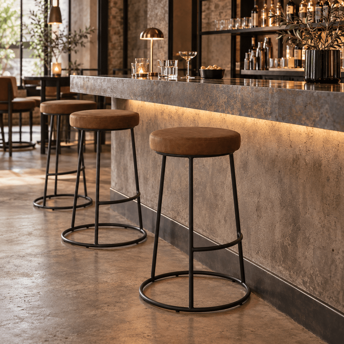 Taburete de bar piel ecológica marrón California - Vintahome