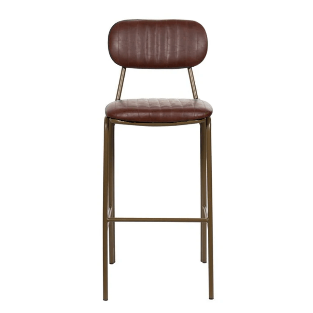 Taburete de bar vintage acero dorado y semi piel marrón Jerald H75 - Vintahome