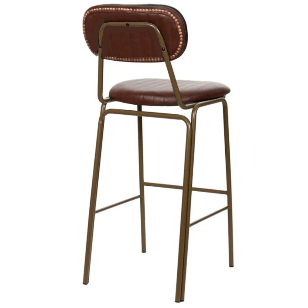 Taburete de bar vintage acero dorado y semi piel marrón Jerald H75 - Vintahome