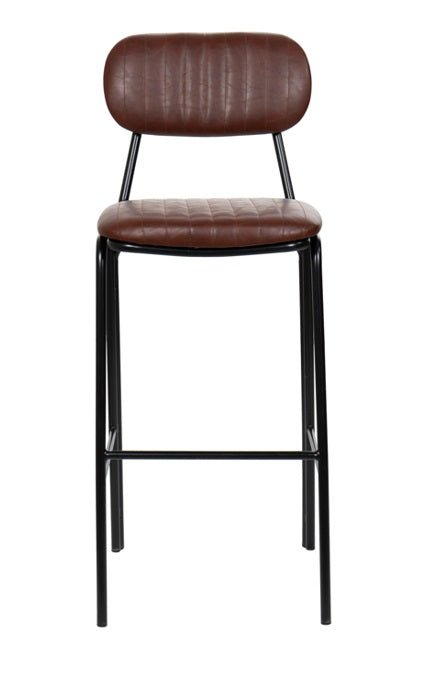Taburete de bar vintage acero negro y semipiel Jerald H75 marrón