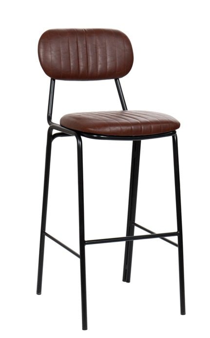 Taburete de bar vintage acero negro y semipiel Jerald H75 marrón