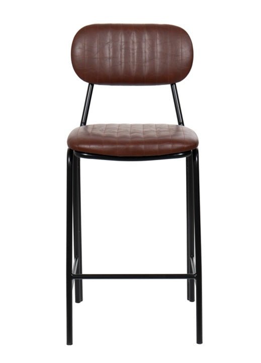 Tabouret de bar vintage acier noir et semi-cuir marron Jerald H65