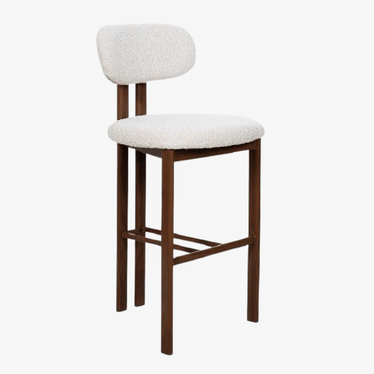 Taburete de cocina acero nogal tapizado bouclé H65 Liberty - Vintahome