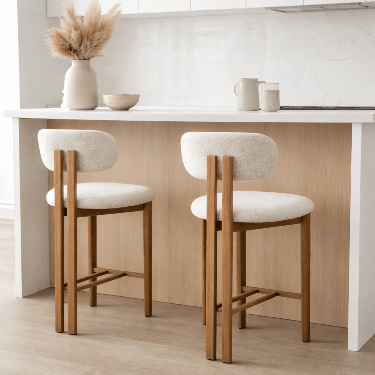 Taburete de cocina acero rosewood tapizado bouclé H65 Liberty - Vintahome