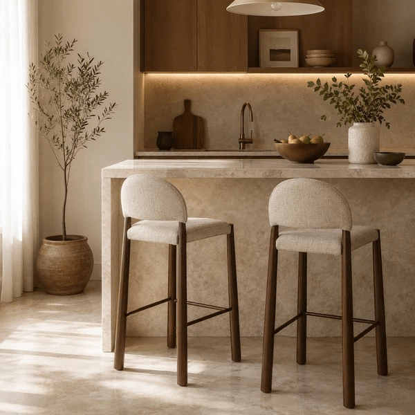 Taburete de cocina tapizado Maira 67 cm beige efecto nogal - Vintahome