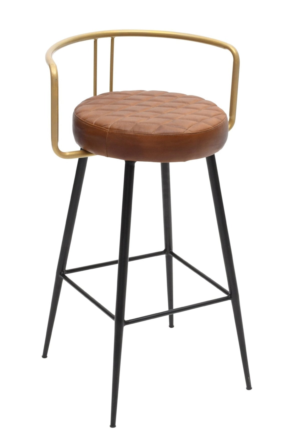 Taburete vintage cuero con respaldo dorado Rumbo - Vintahome