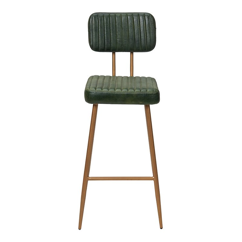 Tabouret Dary vintage en cuir vert doré 