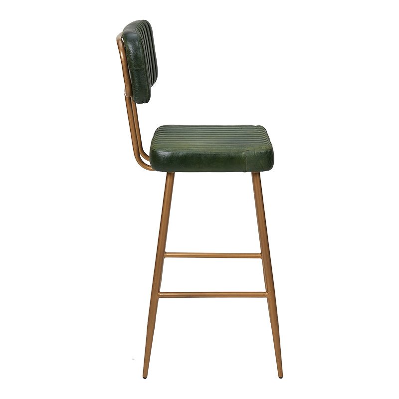 Tabouret Dary vintage en cuir vert doré 