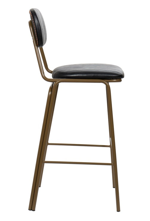 Tabouret barbare vintage en acier doré et cuir semi-noir Jerald H75