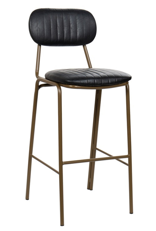 Vintage Barbar Stool Golden Steel en Semi Black Leather Jerald H75