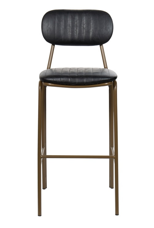 Vintage Barbar Stool Golden Steel en Semi Black Leather Jerald H75