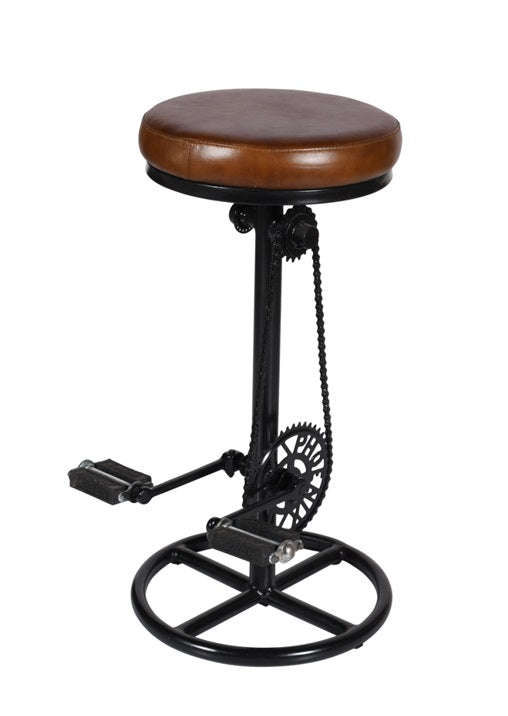 Tabouret de bar pédales assise cuir marron