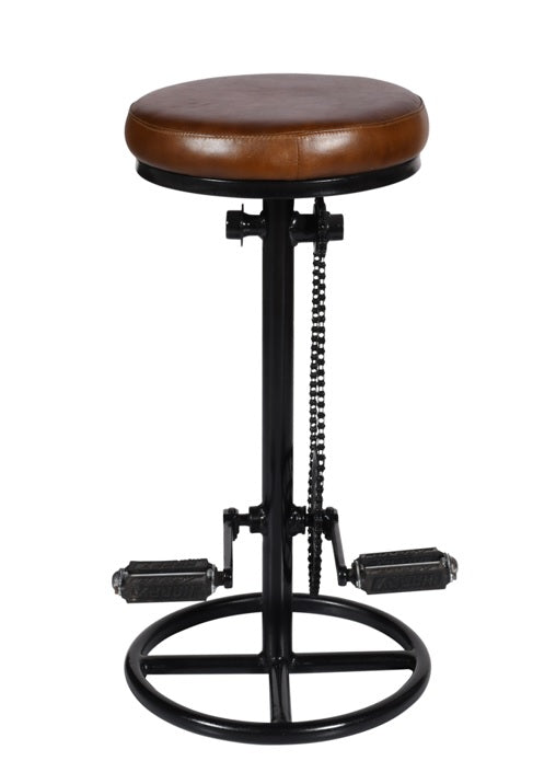 Tabouret de bar pédales assise cuir marron