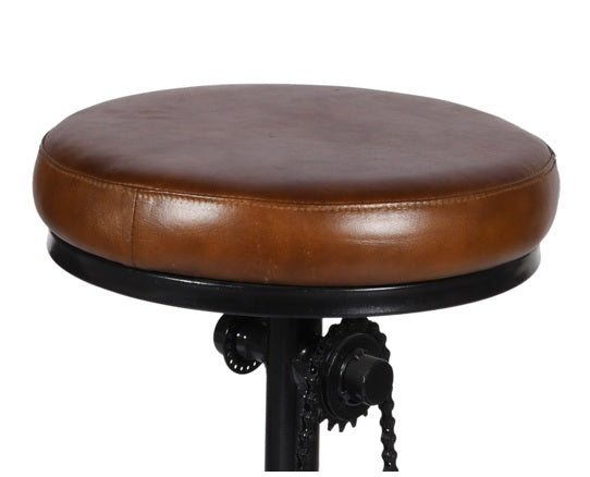 Tabouret de bar pédales assise cuir marron