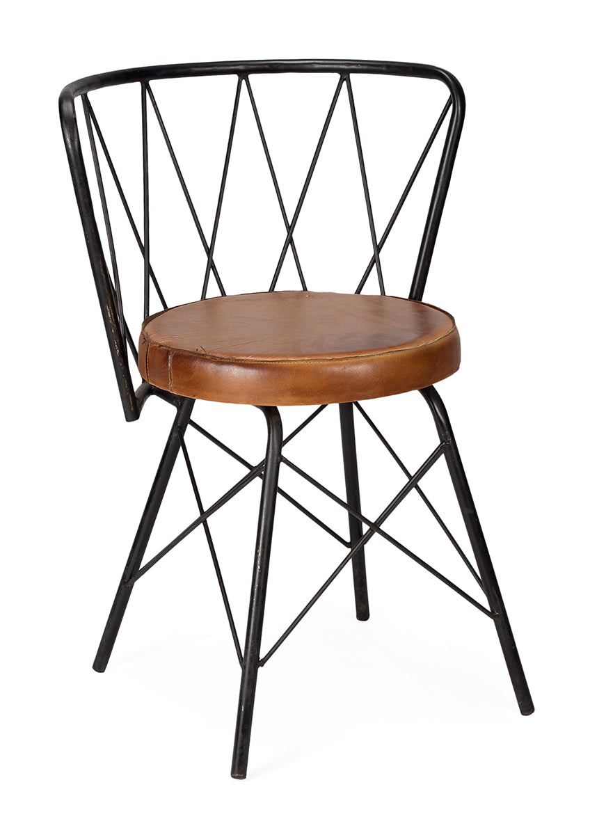 Chaise vintage cuir acier noir Zonica