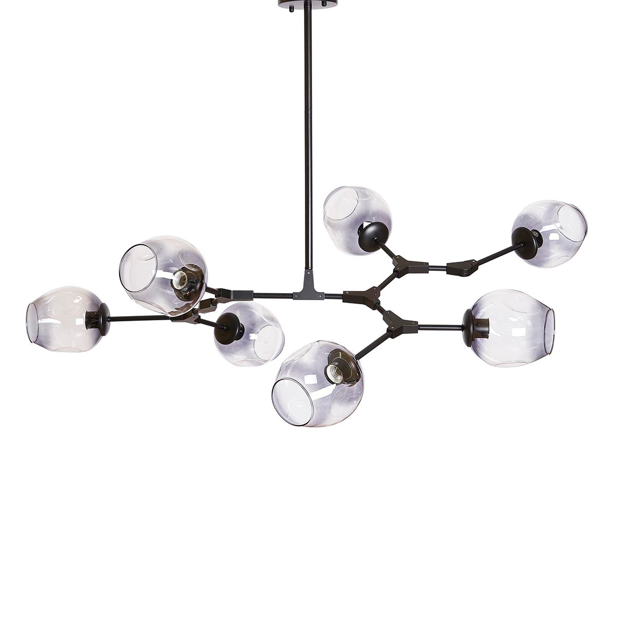 Lámpara de techo 7 brazos acero negro y cristal gris Chandelier