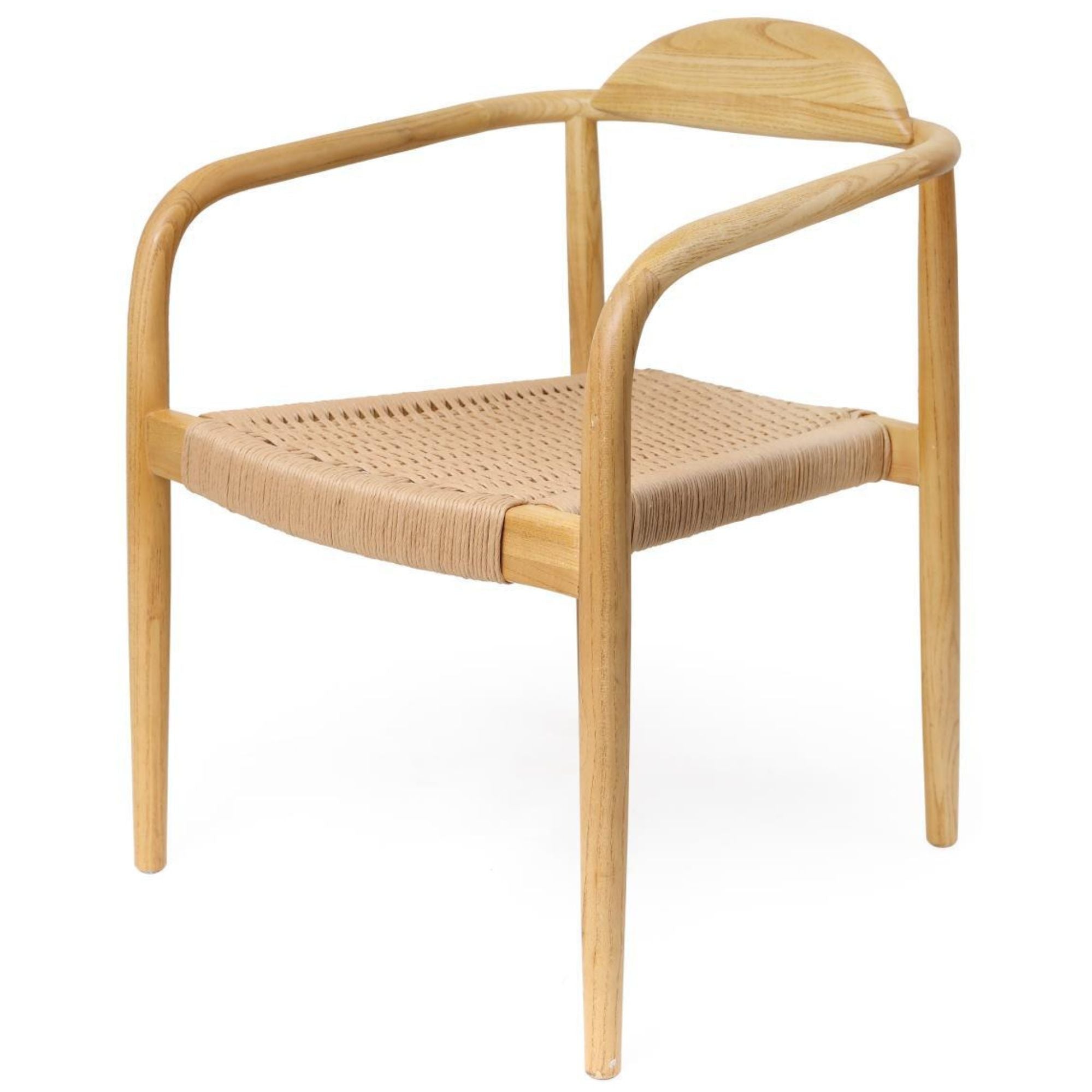 Cadeira de jantar Cloe com braços de madeira e assento trançado