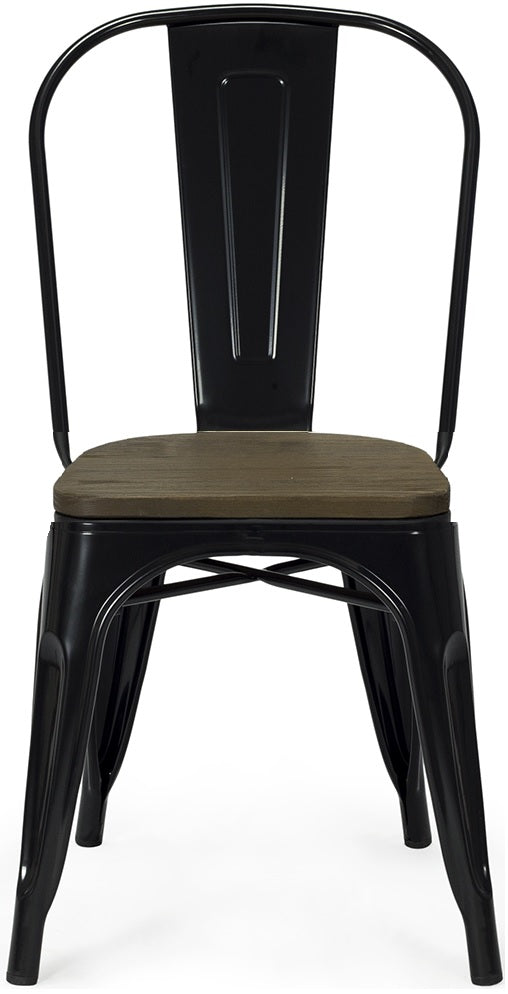 Cadeira Tolux preto brilhante madeira escura aço