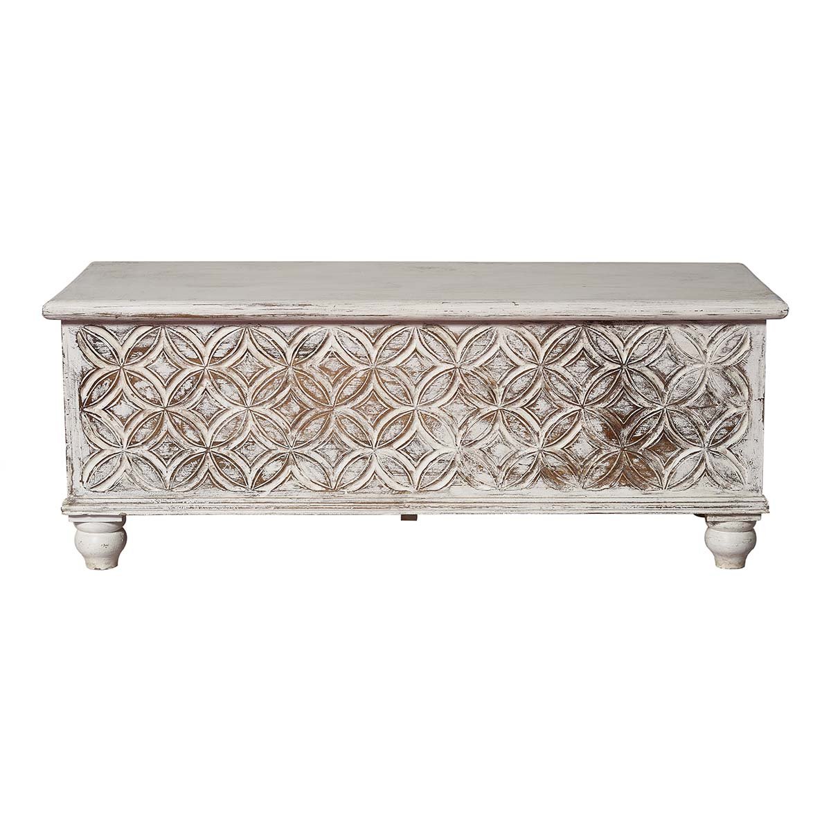 Baúl de mango tallado blanco 120cms Merlín