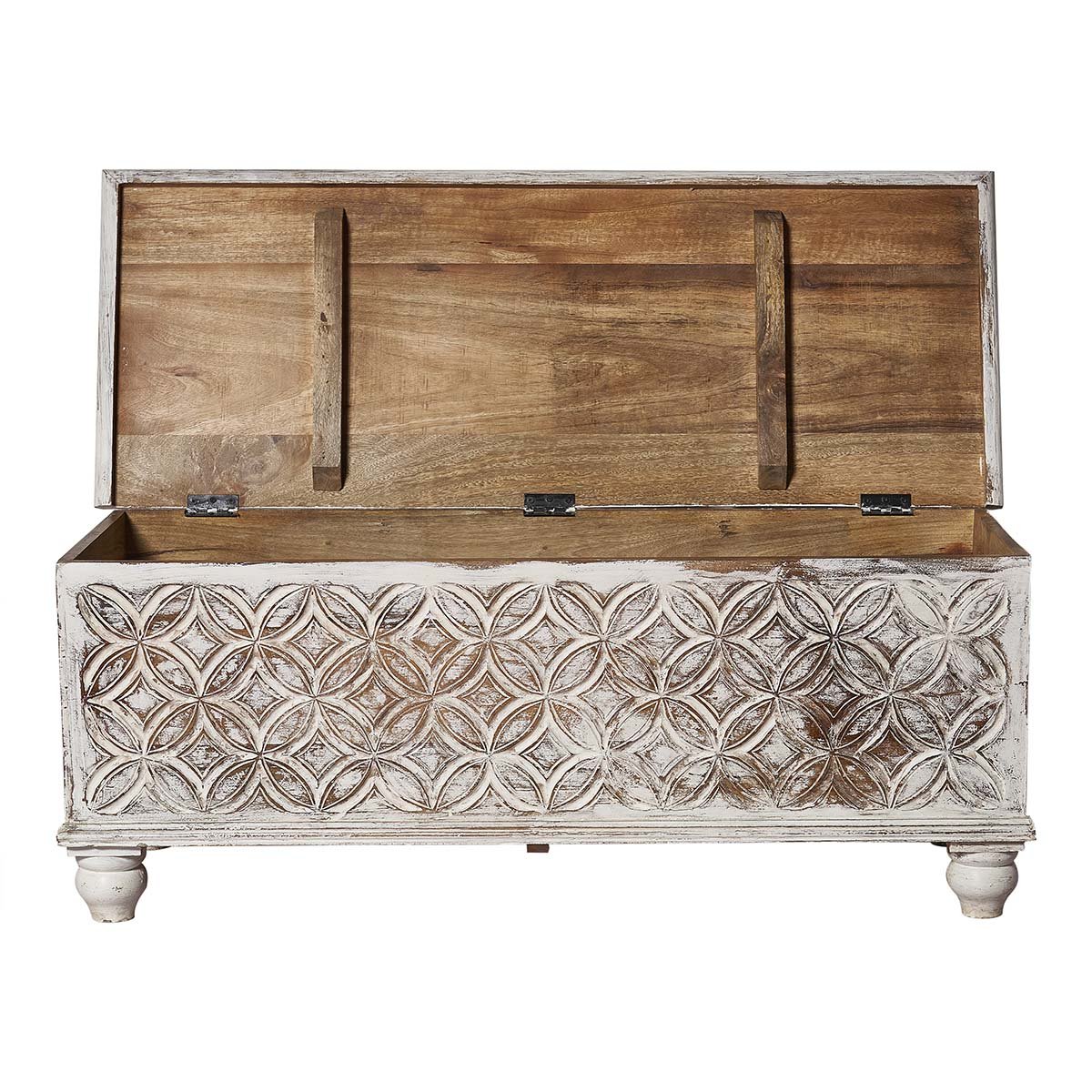 Baúl de mango tallado blanco 120cms Merlín