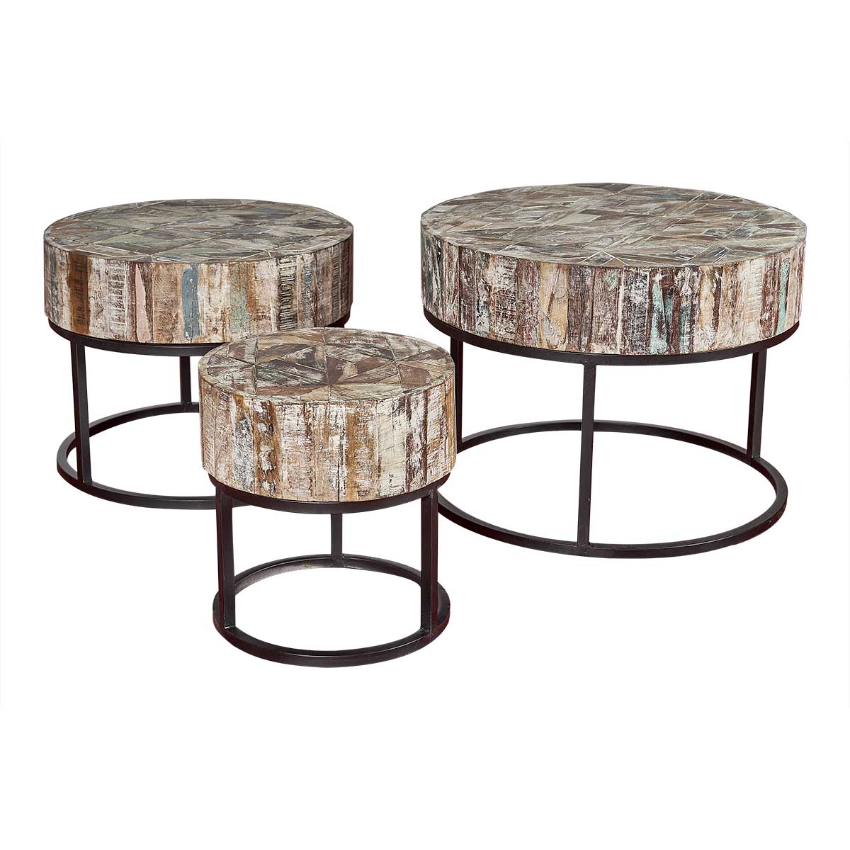 Set de 3 Mesas de Café de Madera y Acero Tukan
