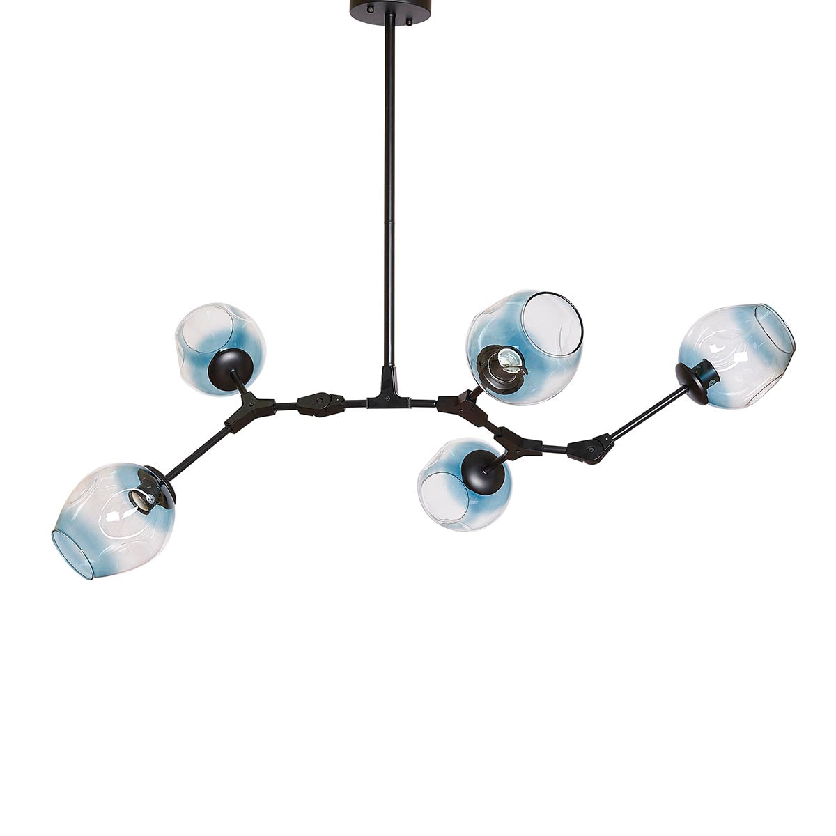 Lámpara de techo 5 brazos acero negro y cristal azul Araña