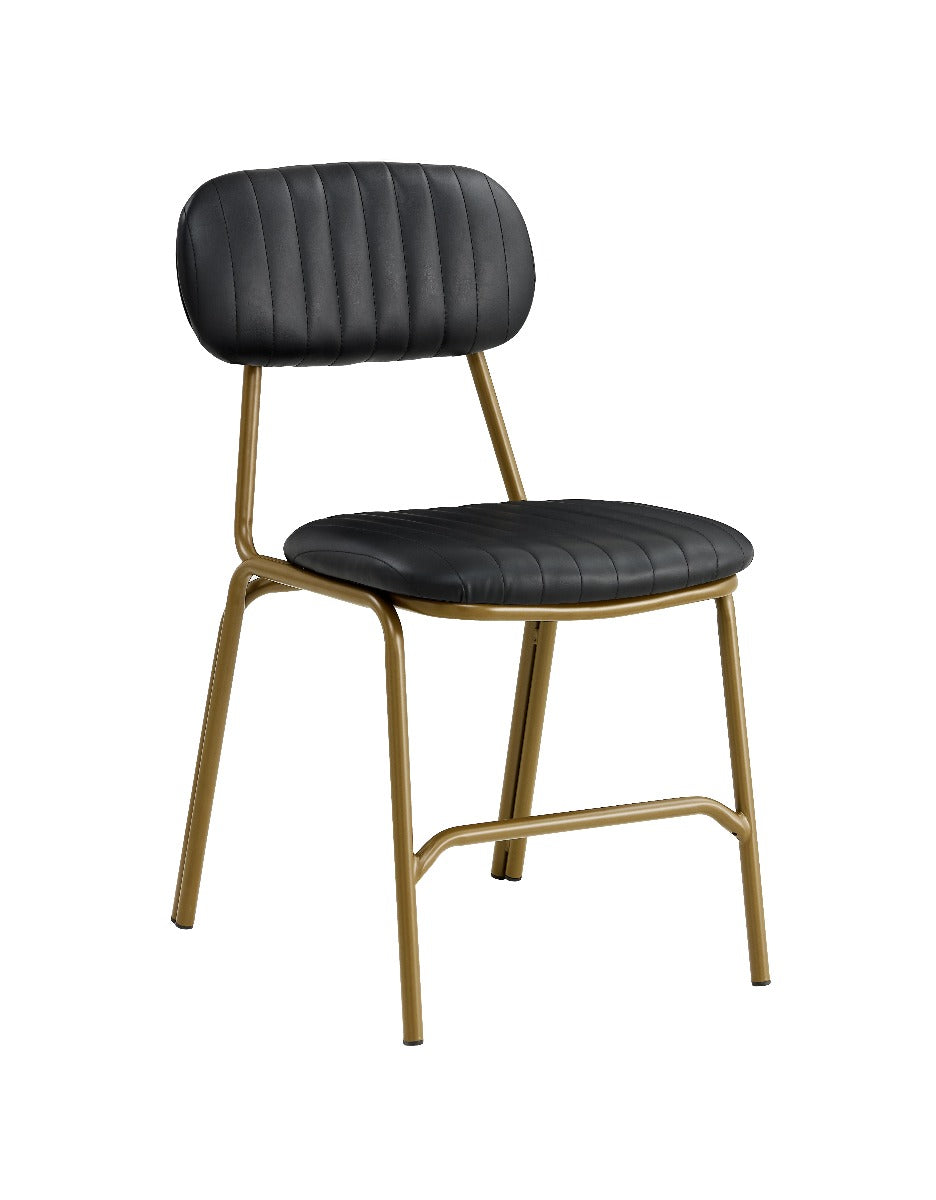 Cadeira de jantar Jerald vintage em aço dourado e semi-couro preto