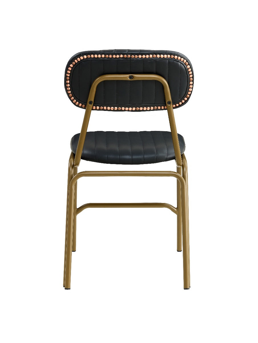 Cadeira de jantar Jerald vintage em aço dourado e semi-couro preto