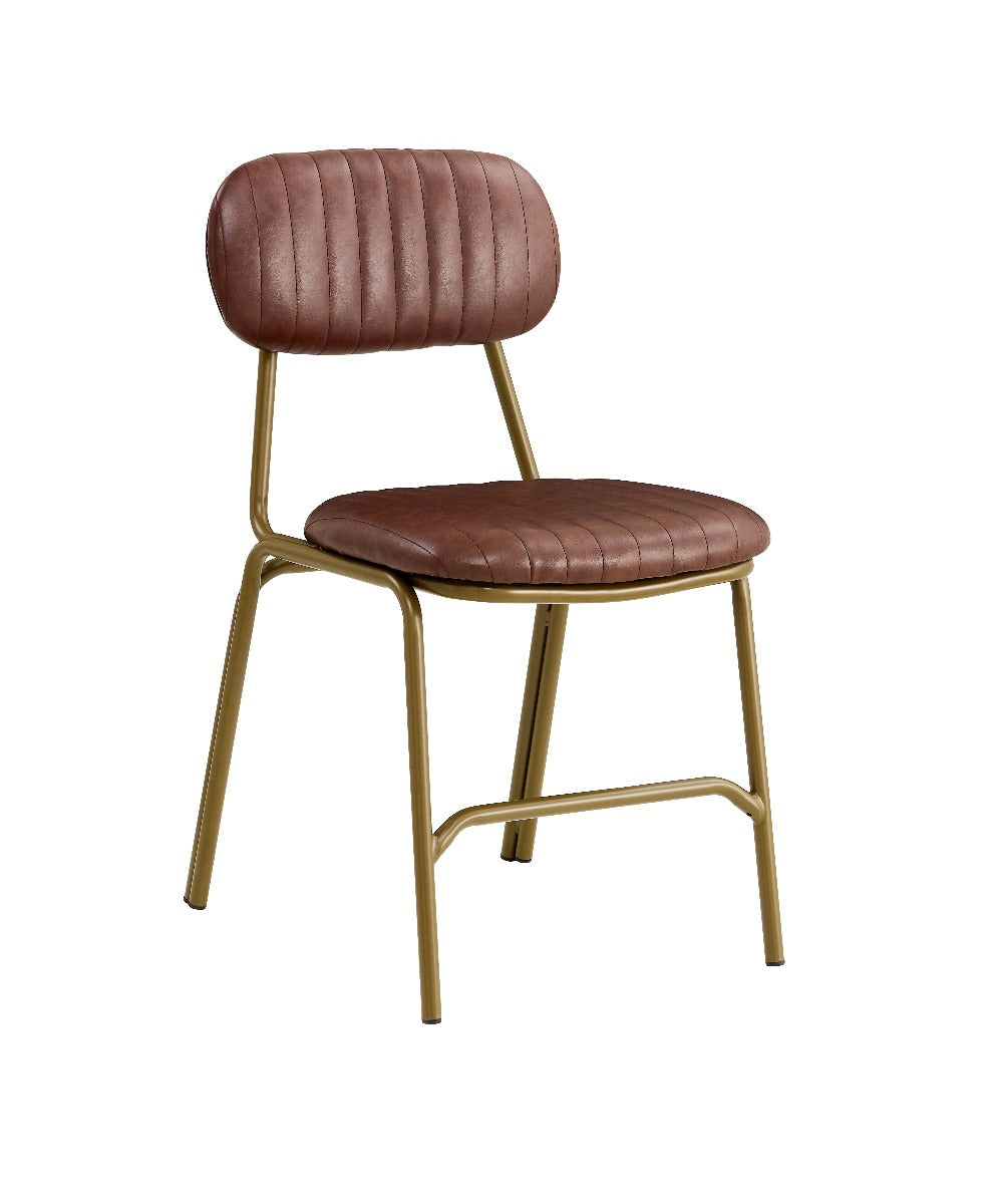 Cadeira de jantar Jerald vintage em aço dourado e semi-couro marrom