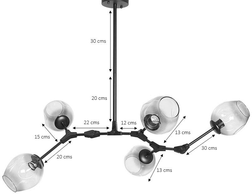 Lámpara de techo 5 brazos acero dorado y cristal oro Chandelier