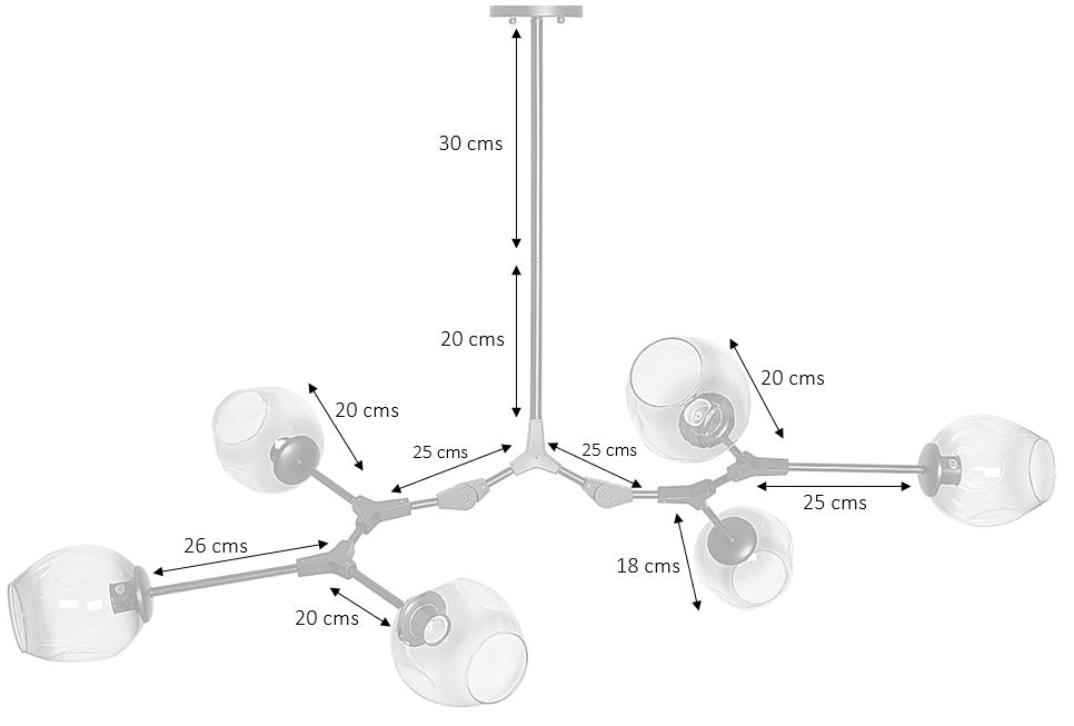 Lámpara de techo 6 brazos acero negro y cristal azul Chandelier - Vintahome