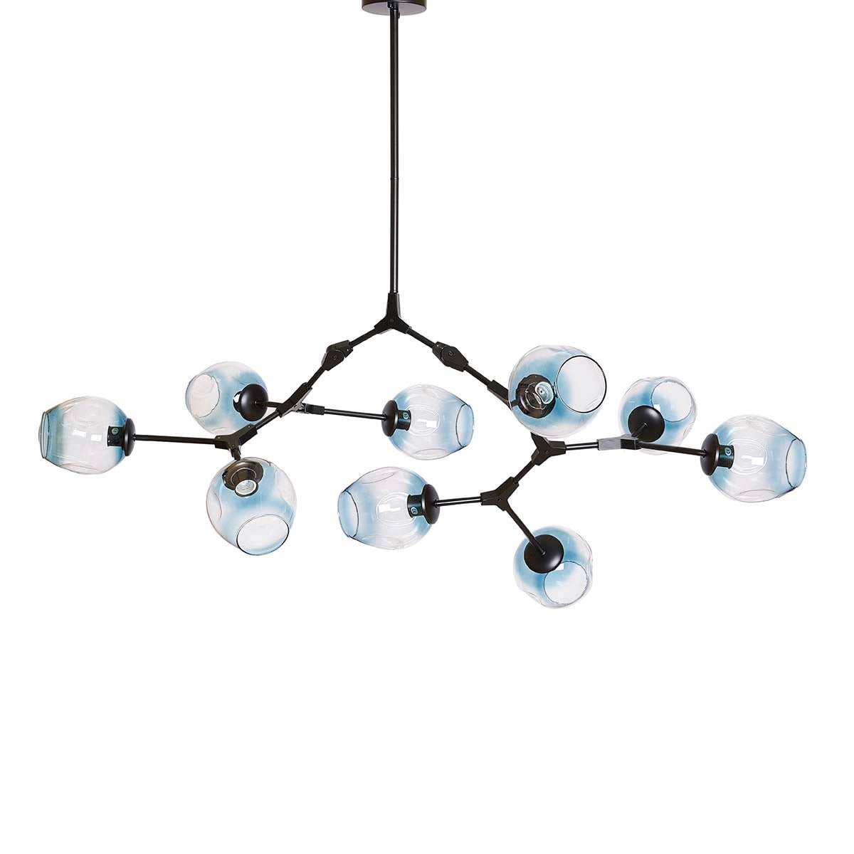 Lámpara de techo 9 brazos acero negro y cristal azul Chandelier - Vintahome