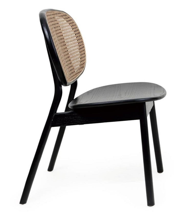 Cadeira de jantar nórdica de madeira preta e rattan Henar