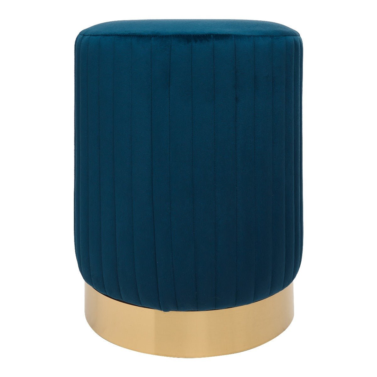 Puf redondo de terciopelo azul con base de latón
#color_Azul