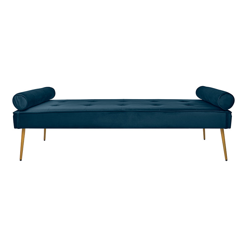 Banquette velours bleu et pieds dorés 185 Bisseu